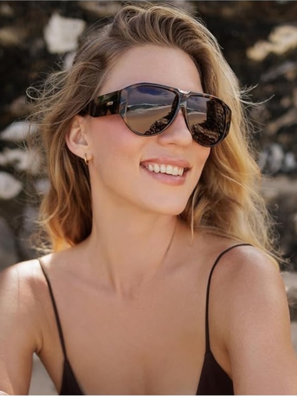 Tortoiseshell Oversized Aviator Sunglasses, SOJOS, Brown Lenses, Trendy